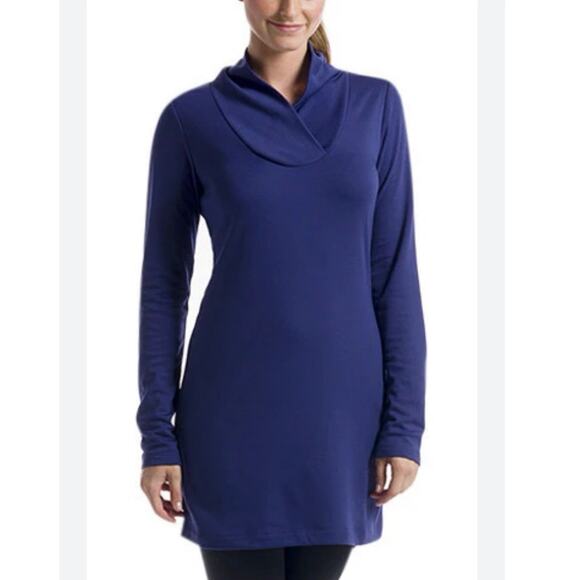 Lole Calm Long Sleeve Tunic Dress Blue Cowl Neck Lounge Athleisure EUC Sz Large - Picture 1 of 5